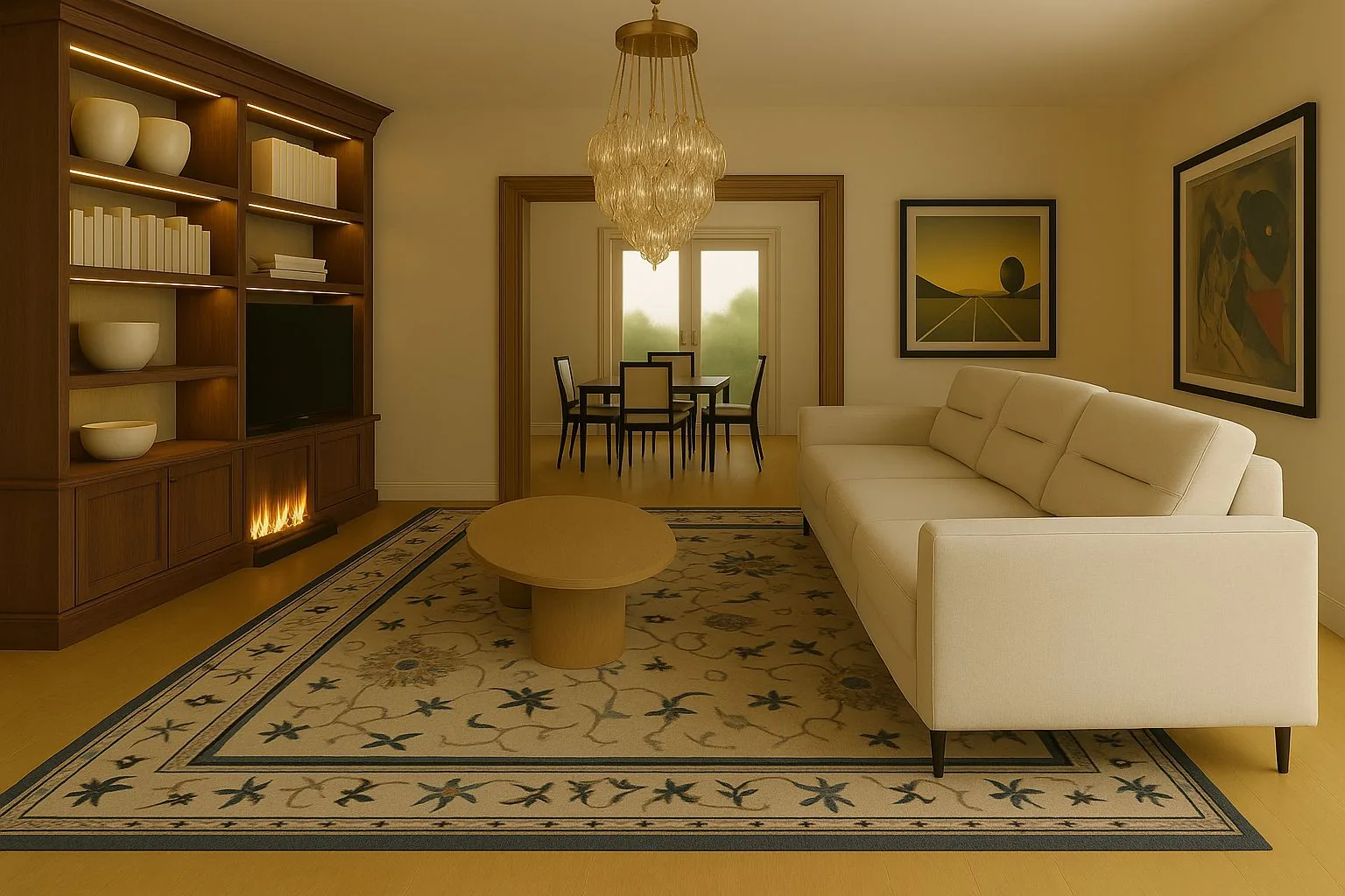 CAD 3D rendering of a rug in a room — the design stage before a knot map is made
