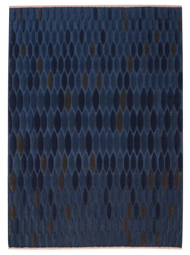 Indigo honeycomb hand-knotted rug