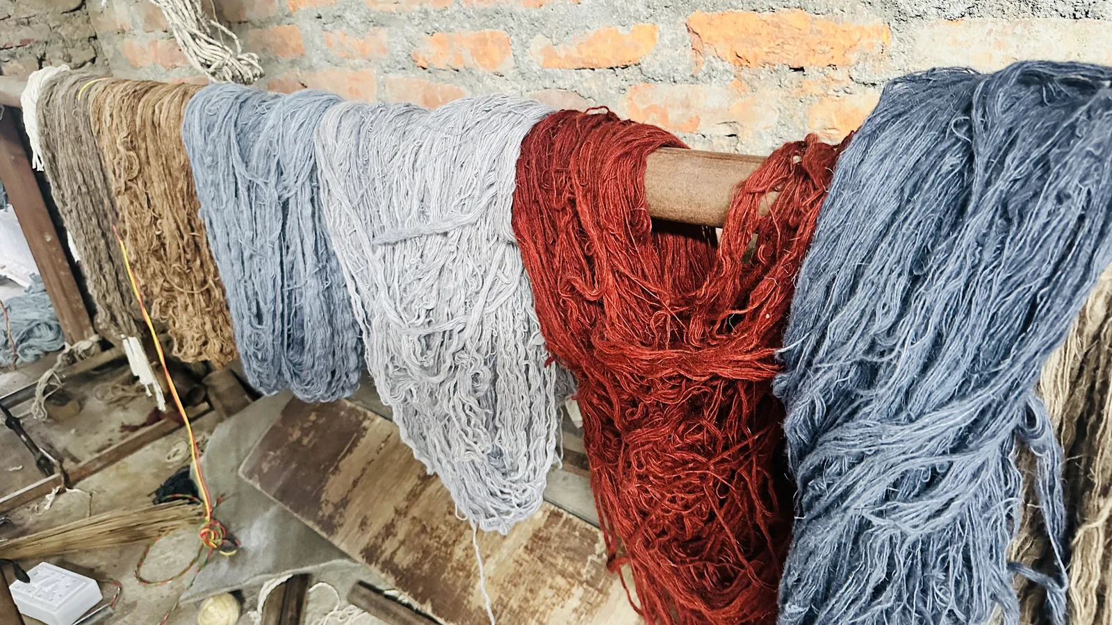 Freshly dyed wool yarn ready to leave the dye house